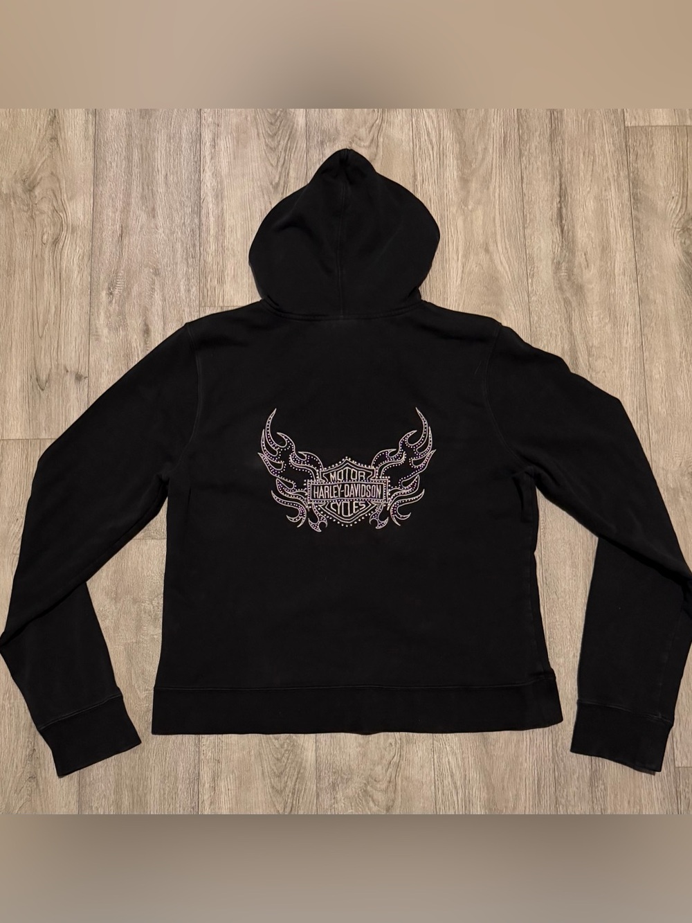 Harley-Davidson Women’s XL Full Zip Hoodie Rhinestone Logo Back Graphic Black